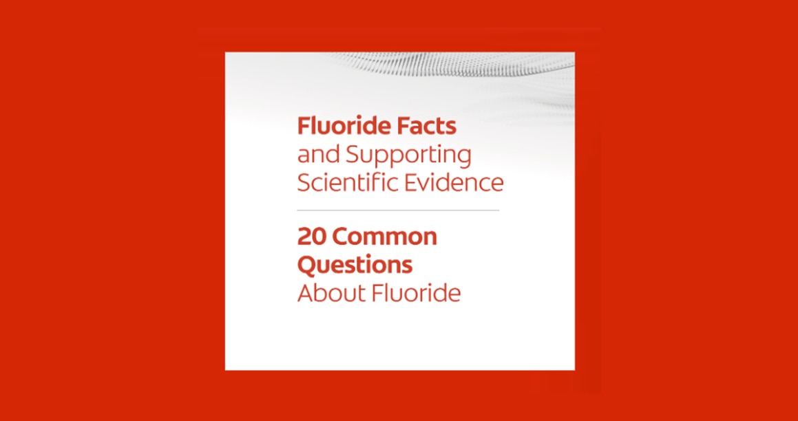Colgate infographic featuring titles "Fluoride Facts" and "20 Common Questions About Fluoride" alongside two QR codes to download the resources.