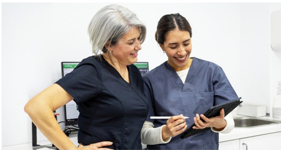 Dentist explaining an xray to a patient