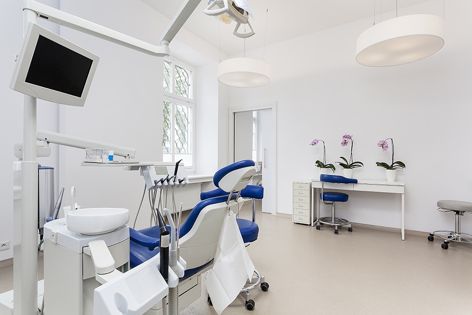 interior of a dentist room with dentist chair