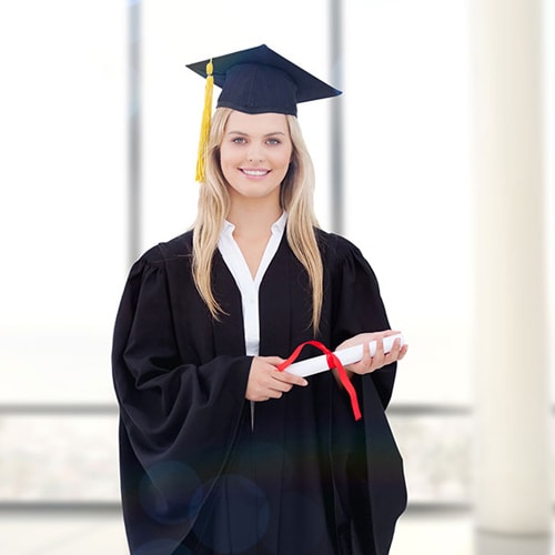 smiling-blonde-student-graduate-robe-holding